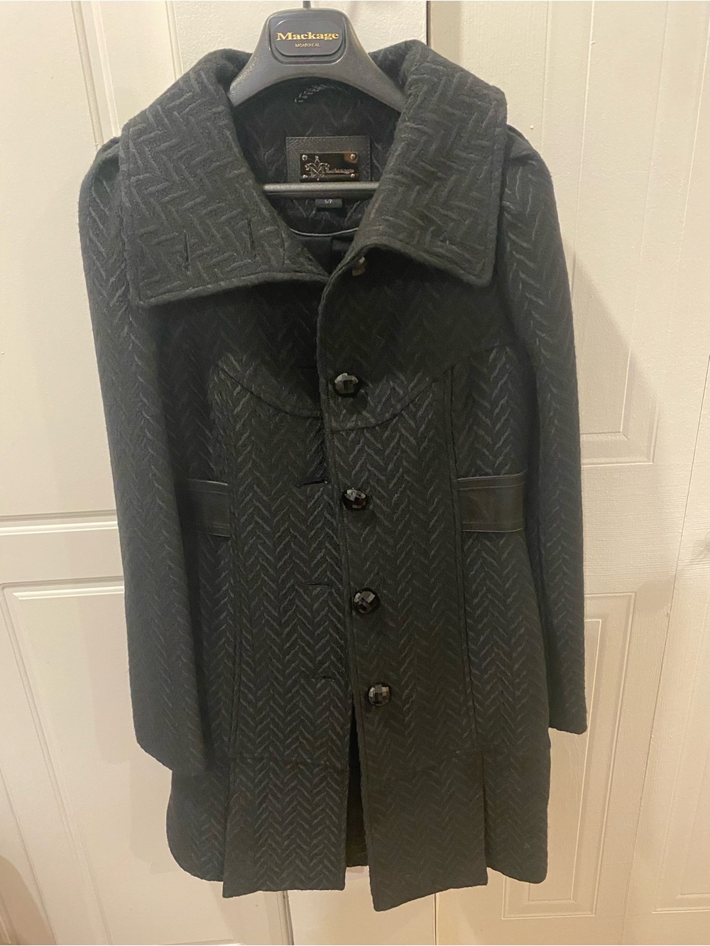 Mackage Men's Charcoal Patterned Wool Pea Coat